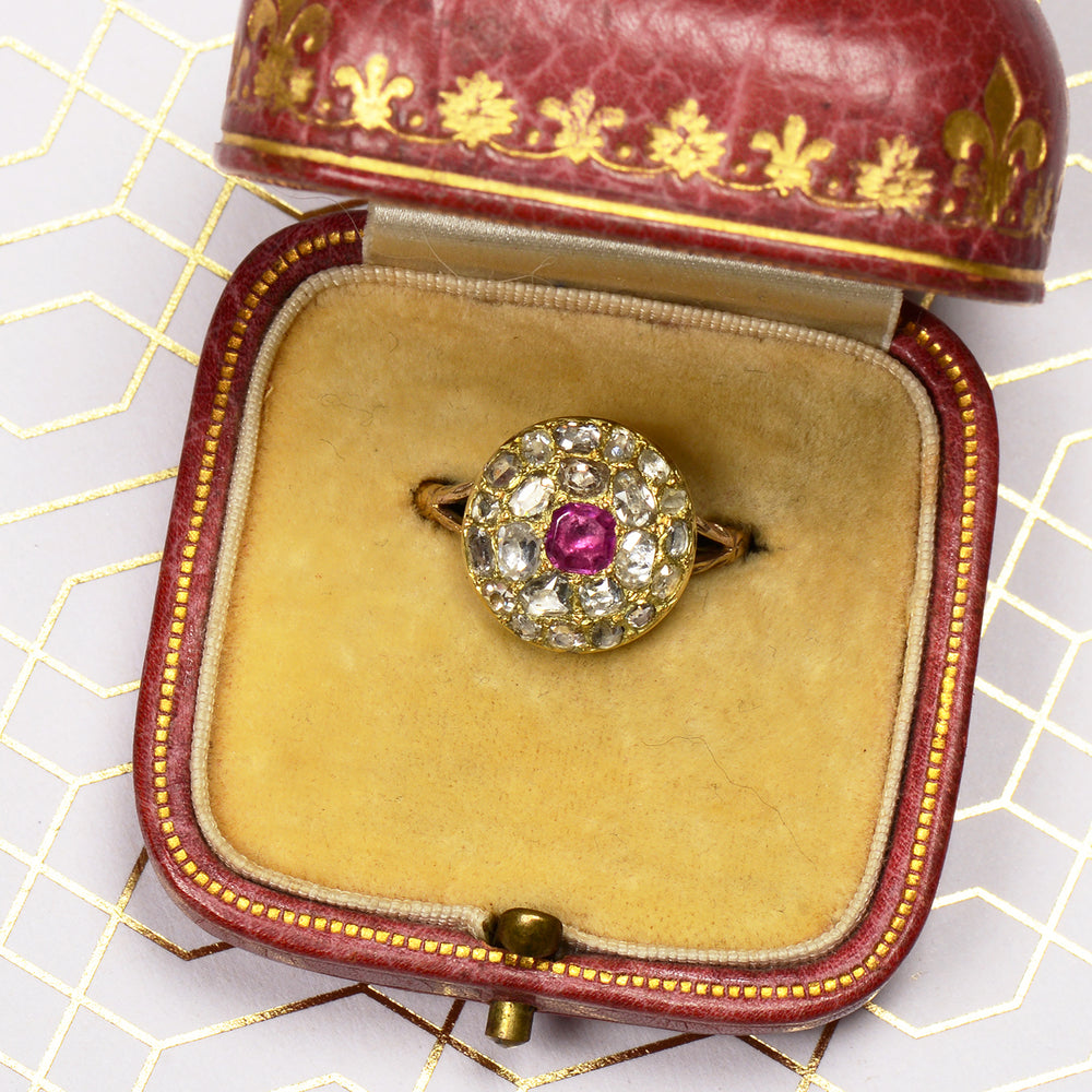 
                      
                        Antique Georgian Ruby and Diamond Cluster RIng
                      
                    