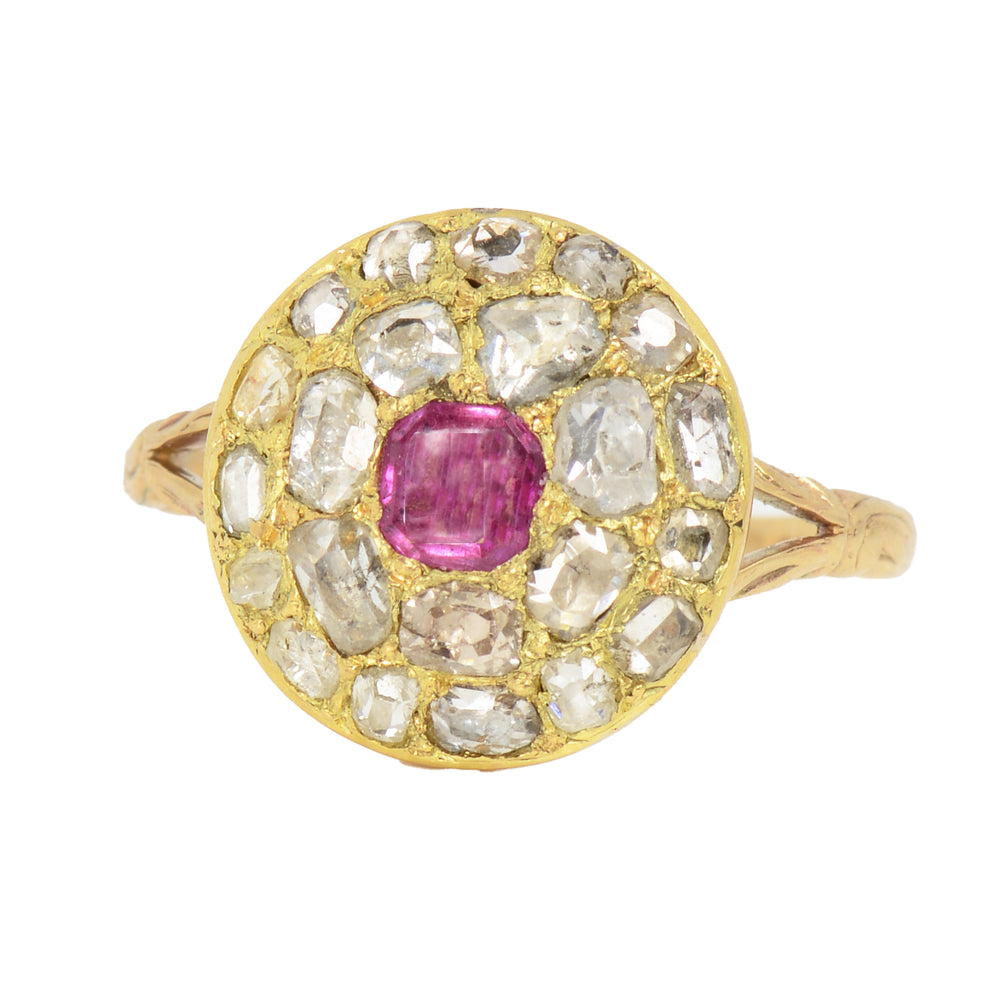 Antique Georgian Ruby and Diamond Cluster RIng
