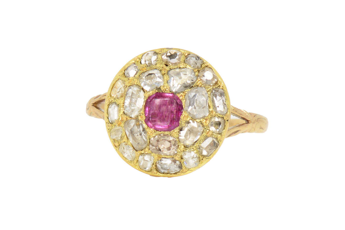Antique Georgian Ruby and Diamond Cluster RIng