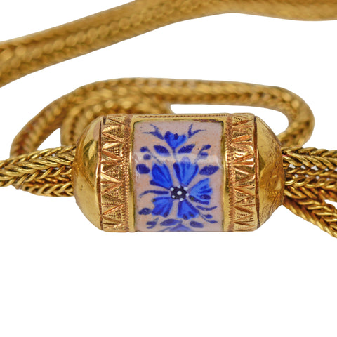 Enamel Slide & 18k Gold Antique Long Guard Chain