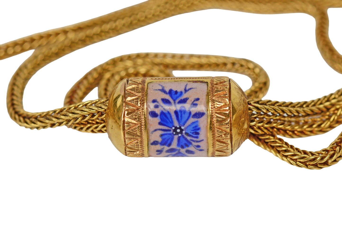 Enamel Slide & 18k Gold Antique Long Guard Chain