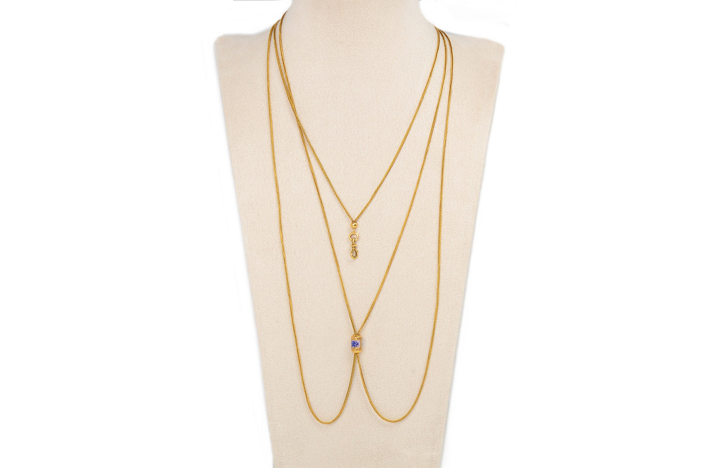 Enamel Slide & 18k Gold Antique Long Guard Chain