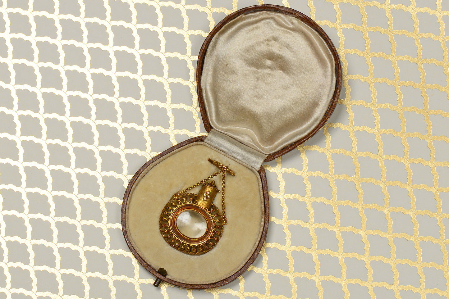 Georgian Gold Perfume Scent Bottle & Locket in Box