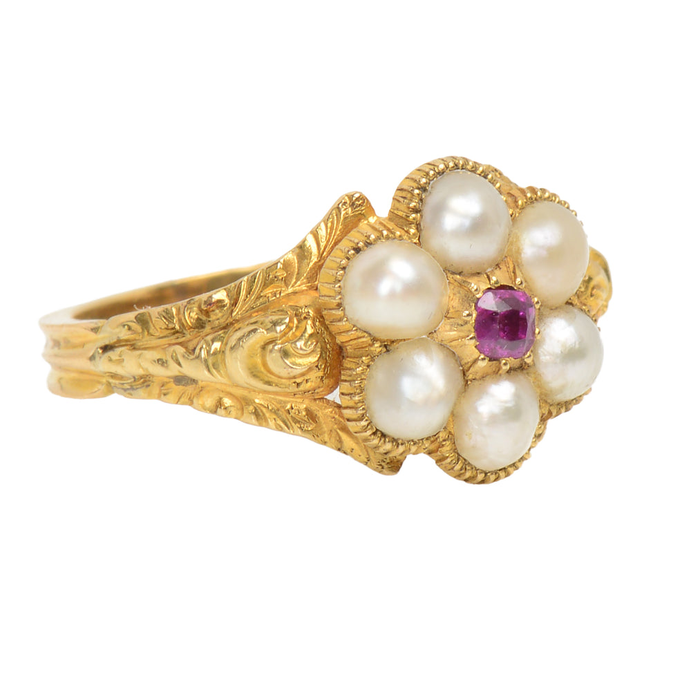 
                      
                        Georgian Antique Pearl Ruby Locket Ring
                      
                    