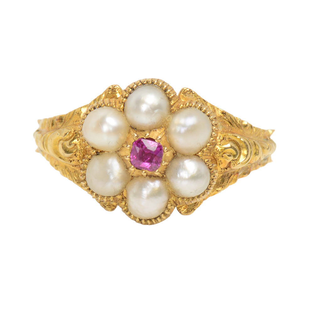 Georgian Antique Pearl Ruby Locket Ring