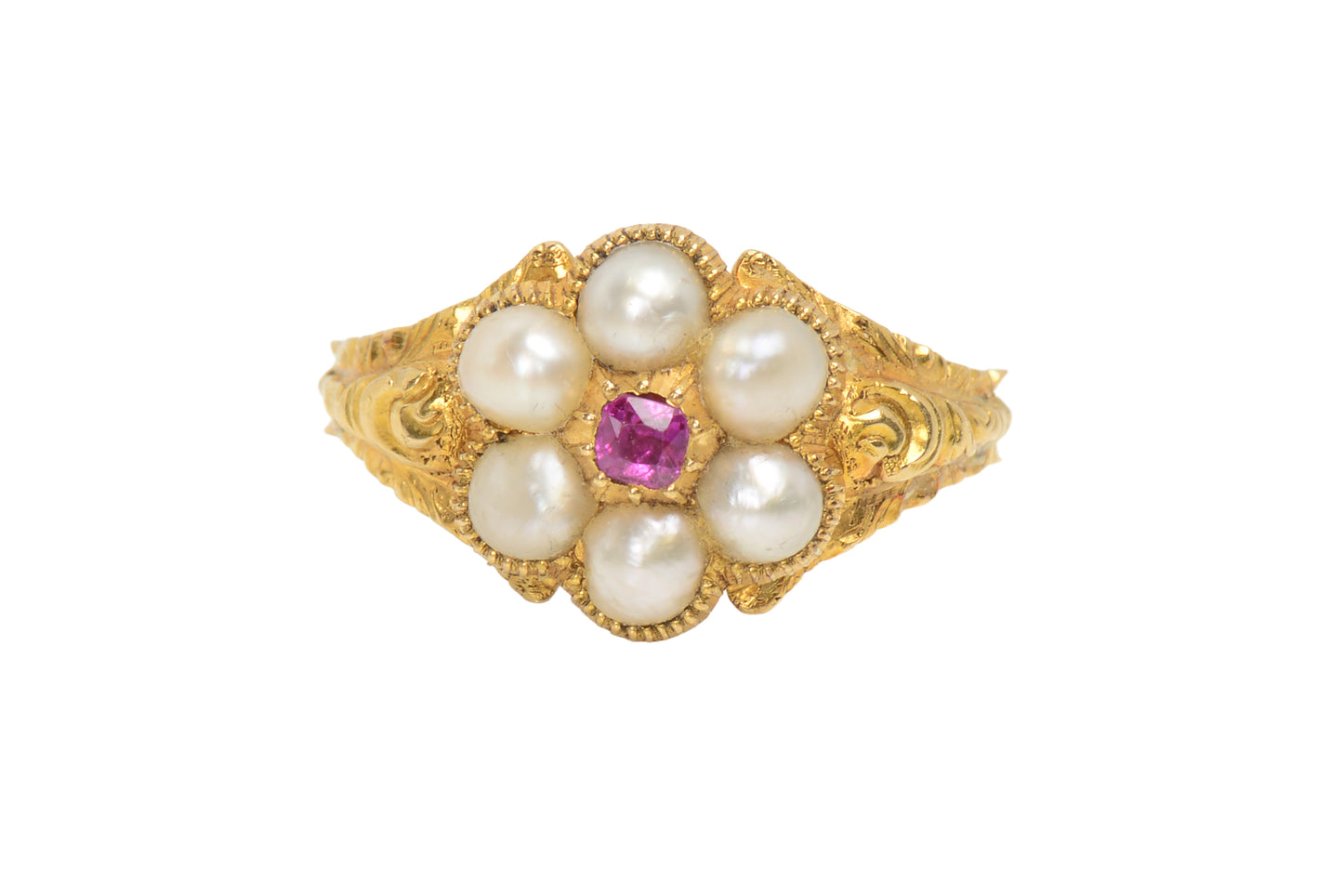 Georgian Antique Pearl Ruby Locket Ring