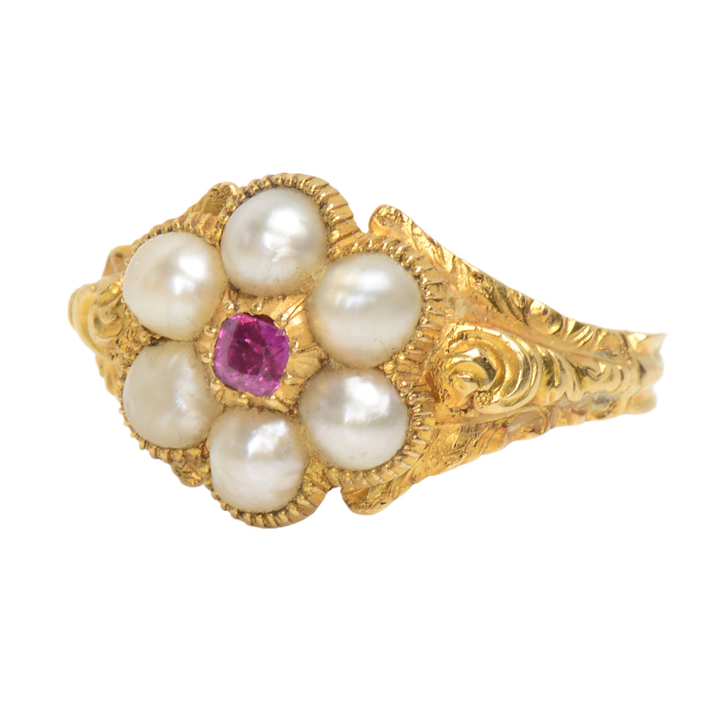 Georgian Antique Pearl Ruby Locket Ring