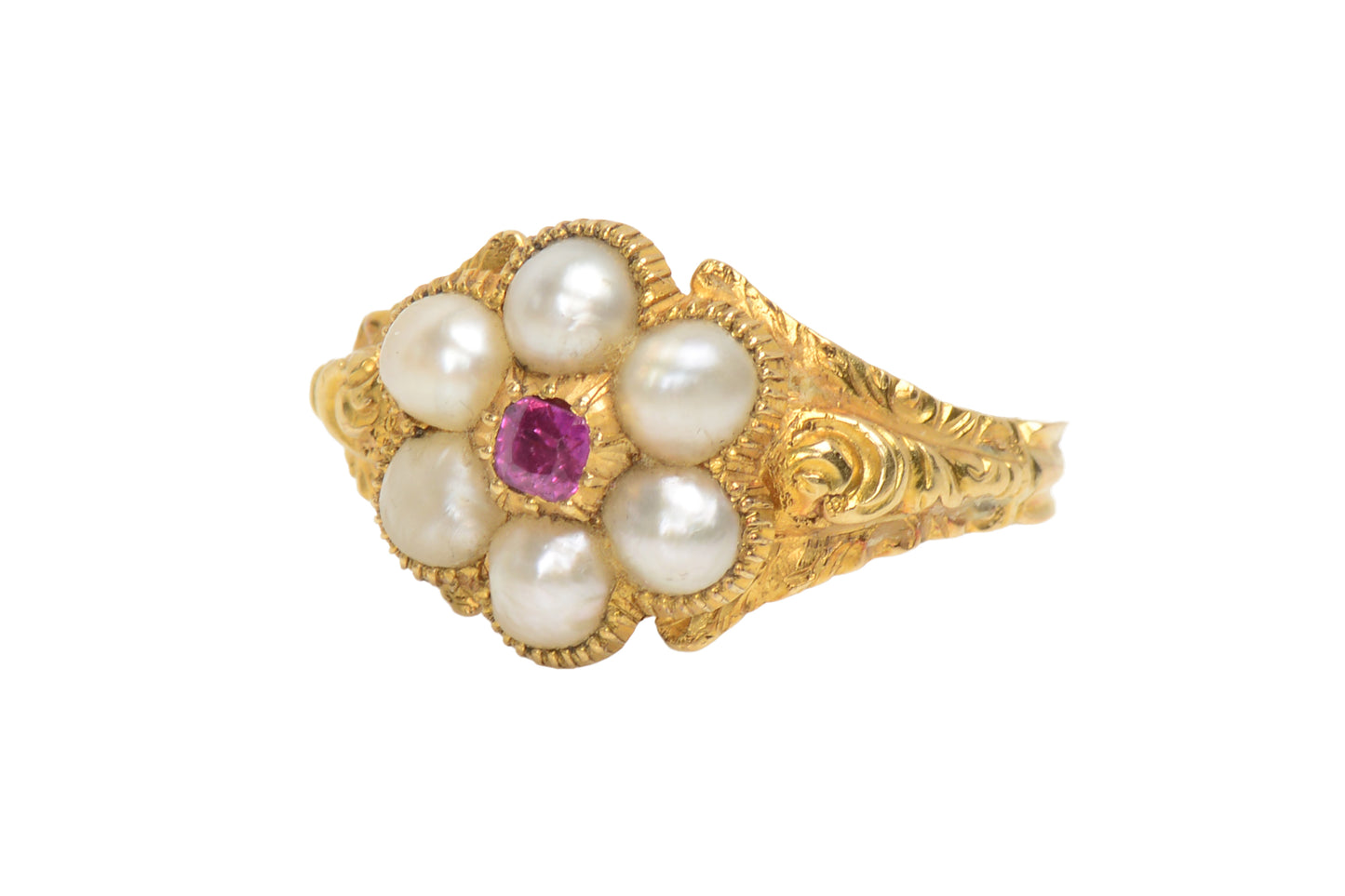 Georgian Antique Pearl Ruby Locket Ring