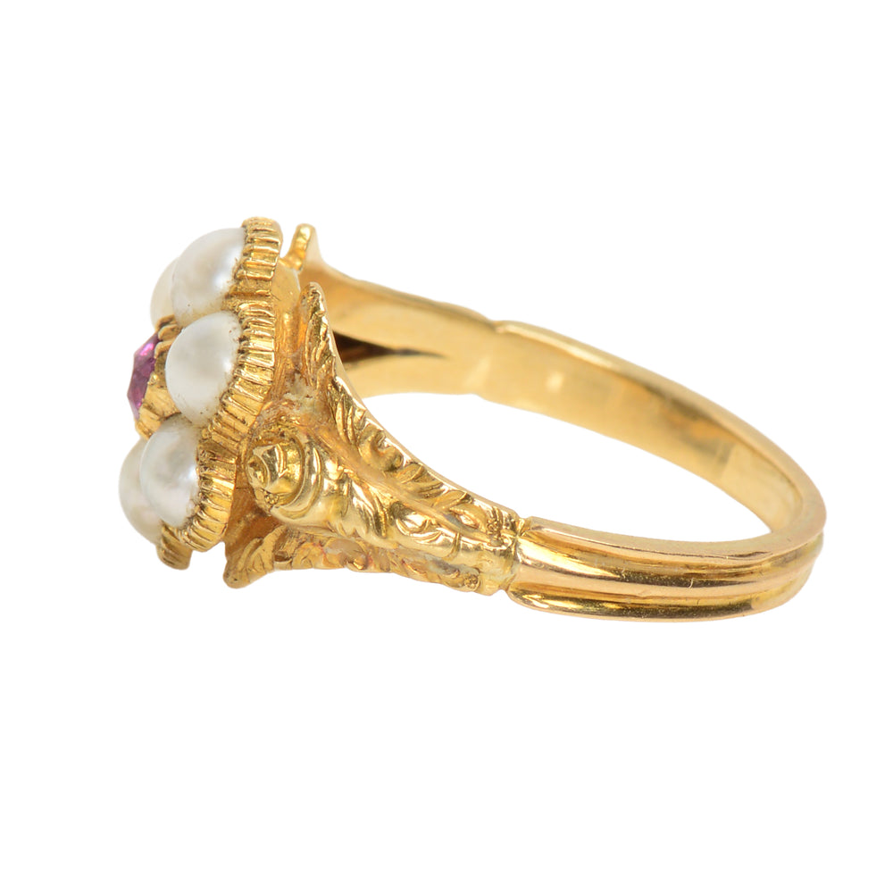 
                      
                        Georgian Antique Pearl Ruby Locket Ring
                      
                    