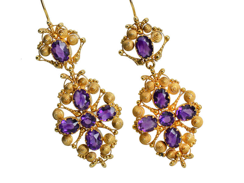 Amethyst Extravaganza - Georgian Cannetille Earrings