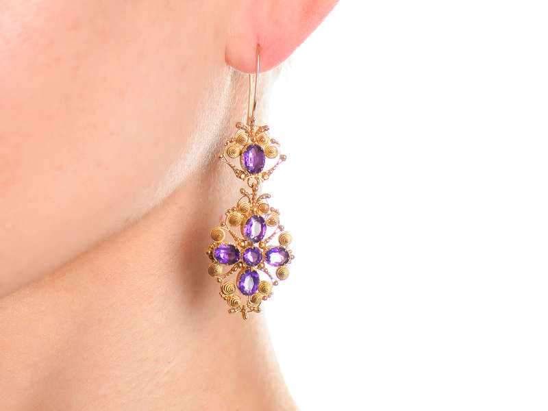 Amethyst Extravaganza - Georgian Cannetille Earrings