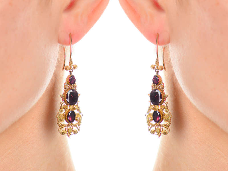 Georgian Garnet Cannetille Dangle Earrings