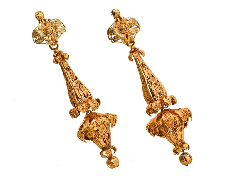 Georgian Cannetille Dangle Earrings
