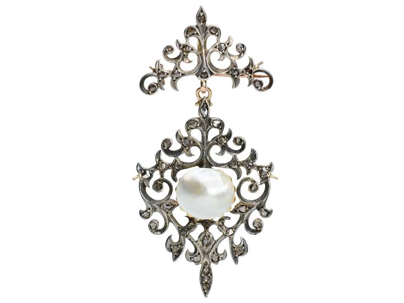 Georgian Mabe Pearl Diamond Pendant Brooch