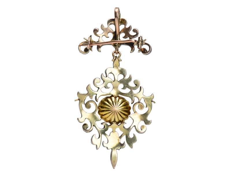 Georgian Mabe Pearl Diamond Pendant Brooch