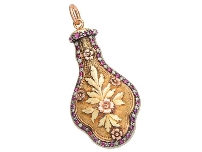 Georgian Ruby Diamond Floral Pendant