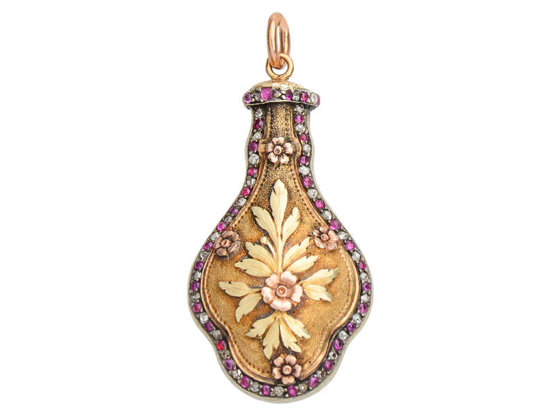Georgian Ruby Diamond Floral Pendant