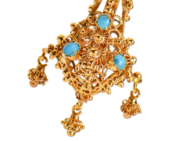 Georgian Turquoise Cannetille Drop Earrings