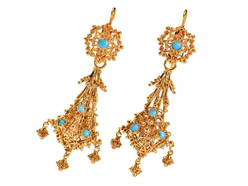 Georgian Turquoise Cannetille Drop Earrings