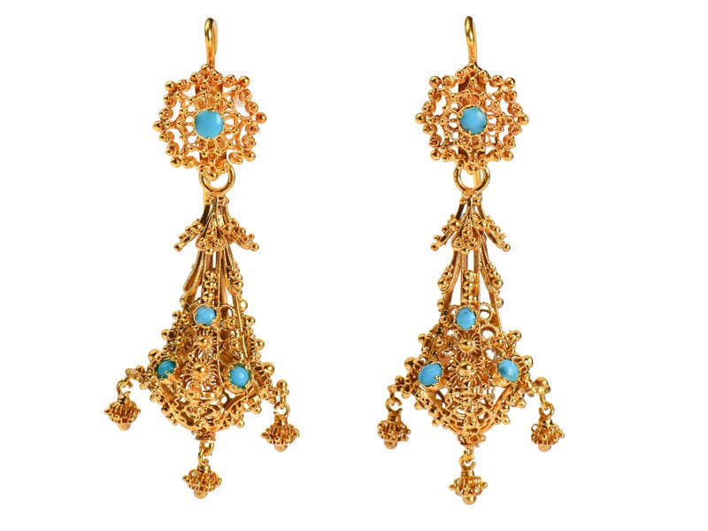 Georgian Turquoise Cannetille Drop Earrings