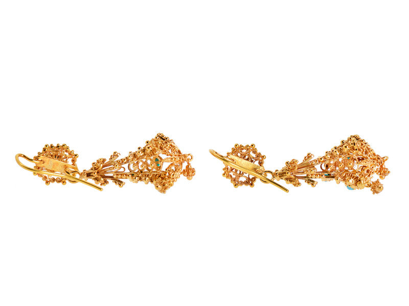 Georgian Turquoise Cannetille Drop Earrings
