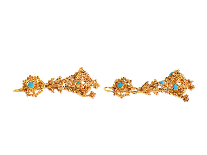 Georgian Turquoise Cannetille Drop Earrings