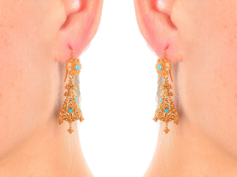 Georgian Turquoise Cannetille Drop Earrings