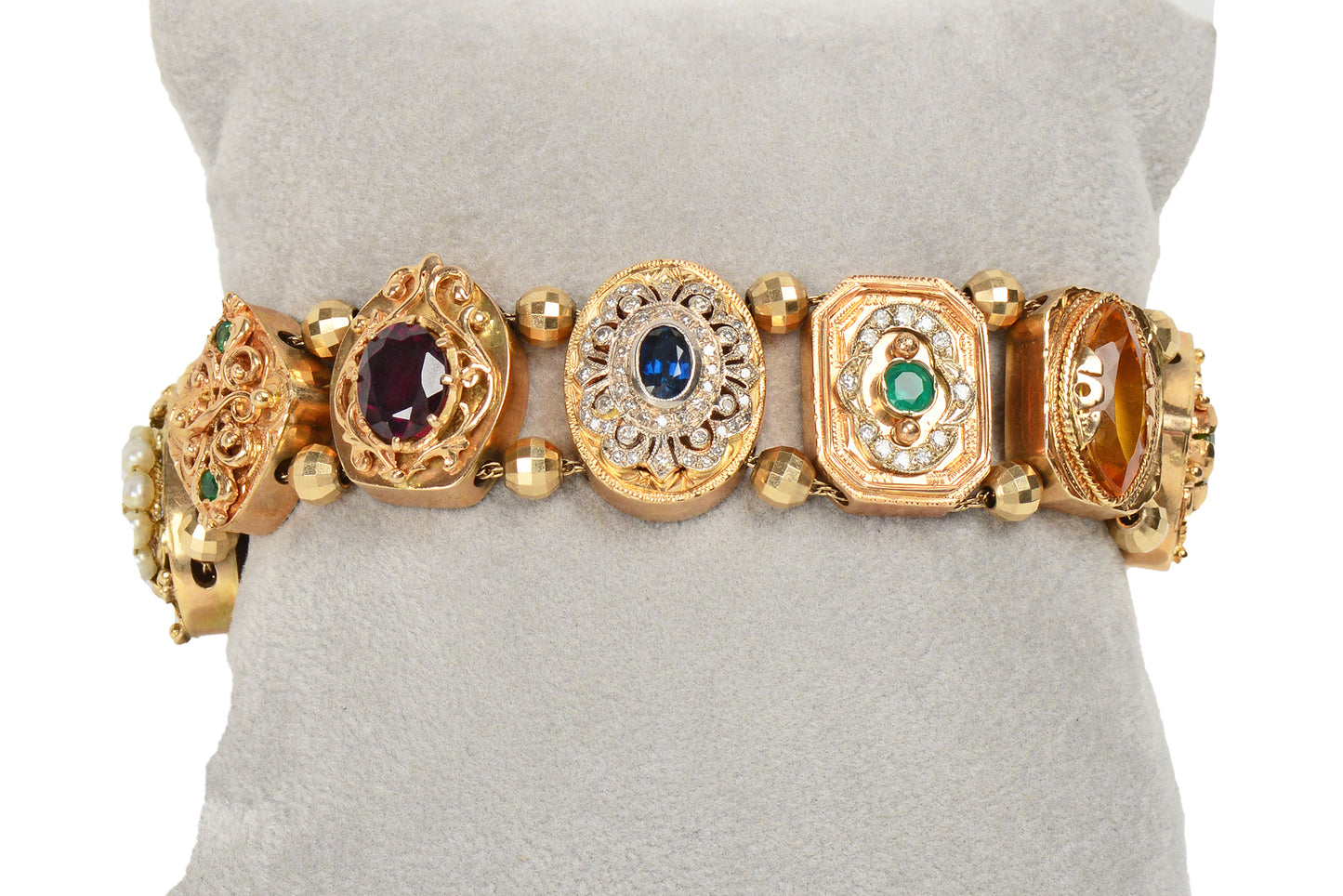 Lavish Gem & Diamond Set 14k Gold Slide Bracet