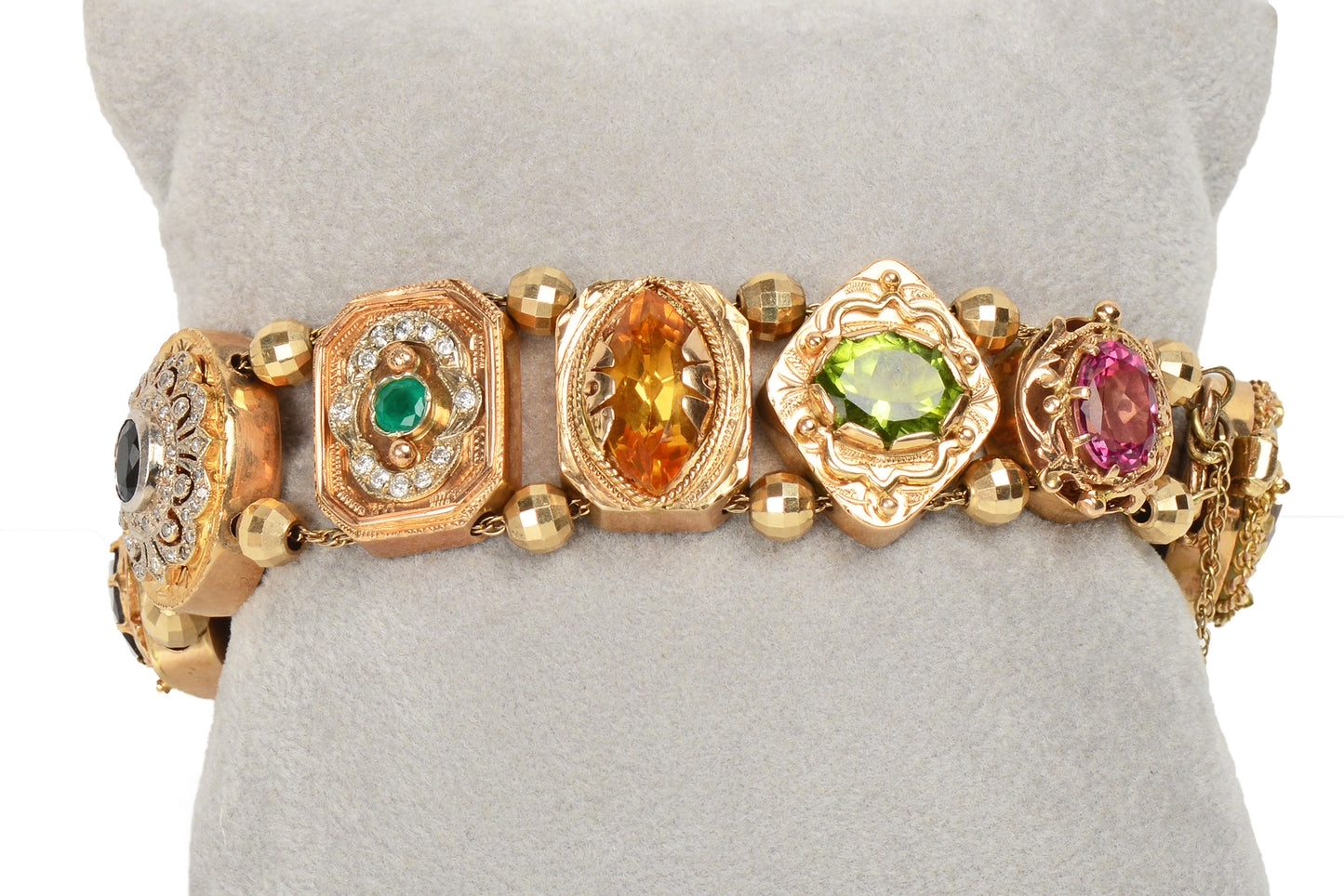 Lavish Gem & Diamond Set 14k Gold Slide Bracet