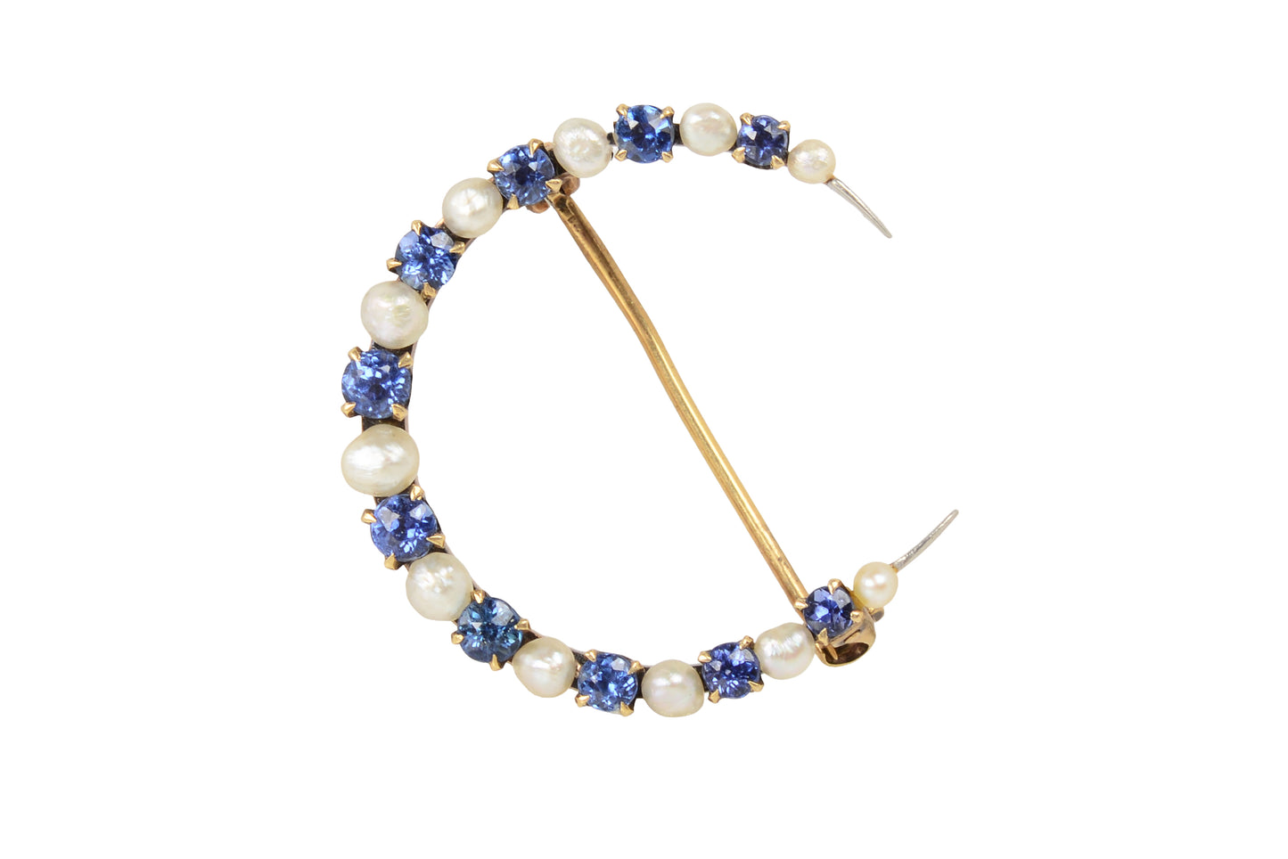 Krementz Montana Sapphire Natural Pearl Crescent Brooch