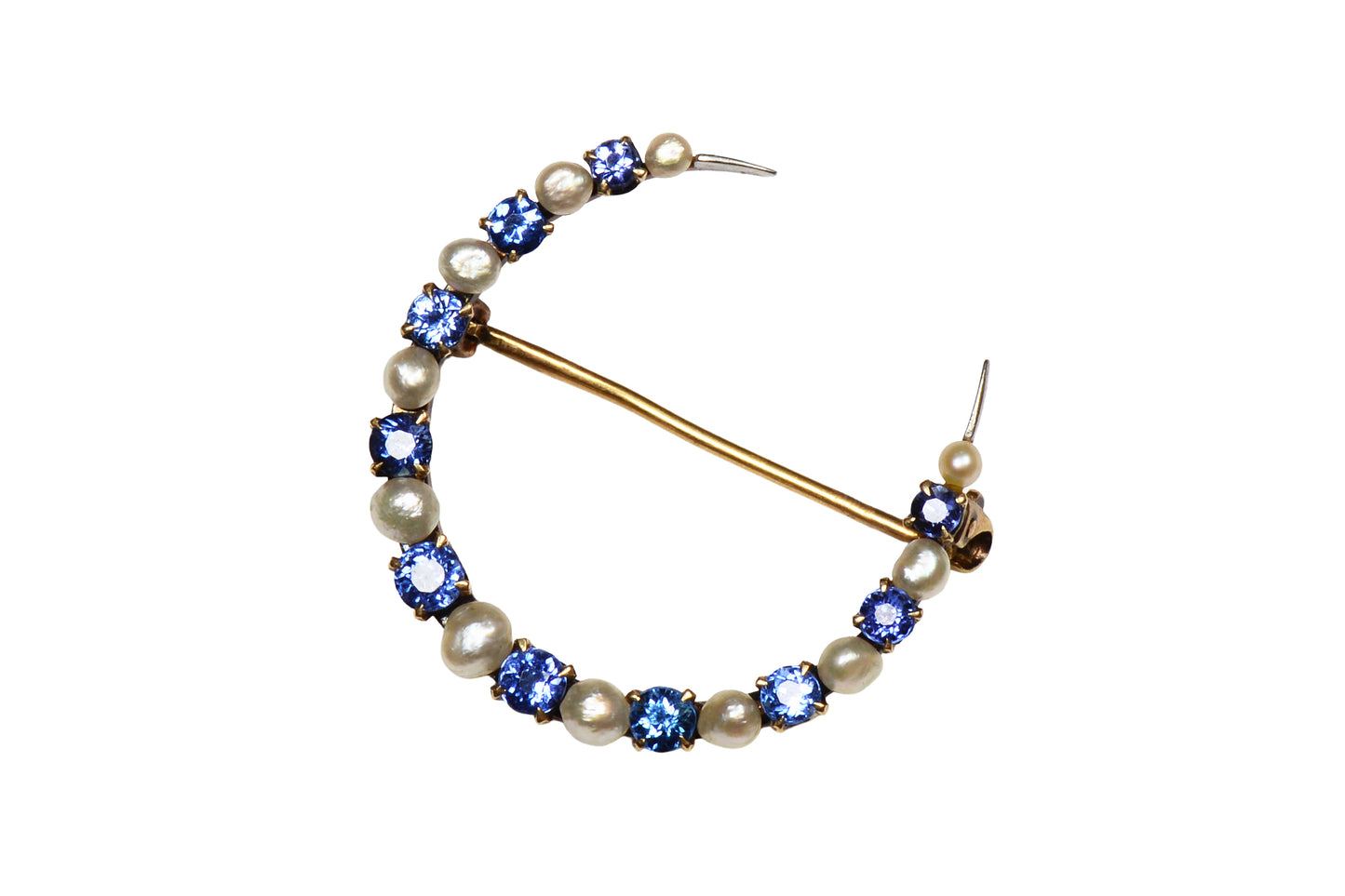 Krementz Montana Sapphire Natural Pearl Crescent Brooch