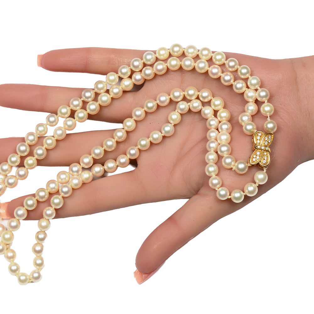 
                      
                        Mikimoto Double Strand of Cultured Akoya Pearls & Diamond Clasp
                      
                    