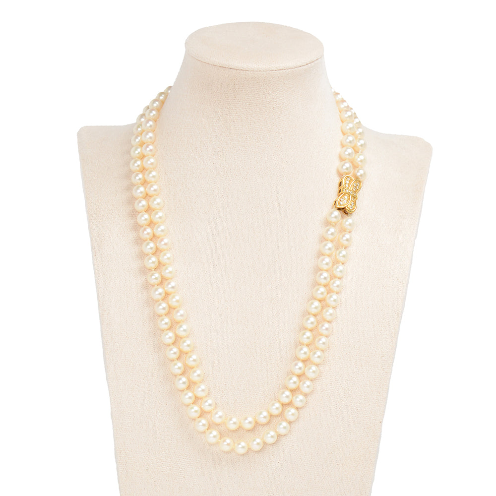 Mikimoto Double Strand of Cultured Akoya Pearls & Diamond Clasp