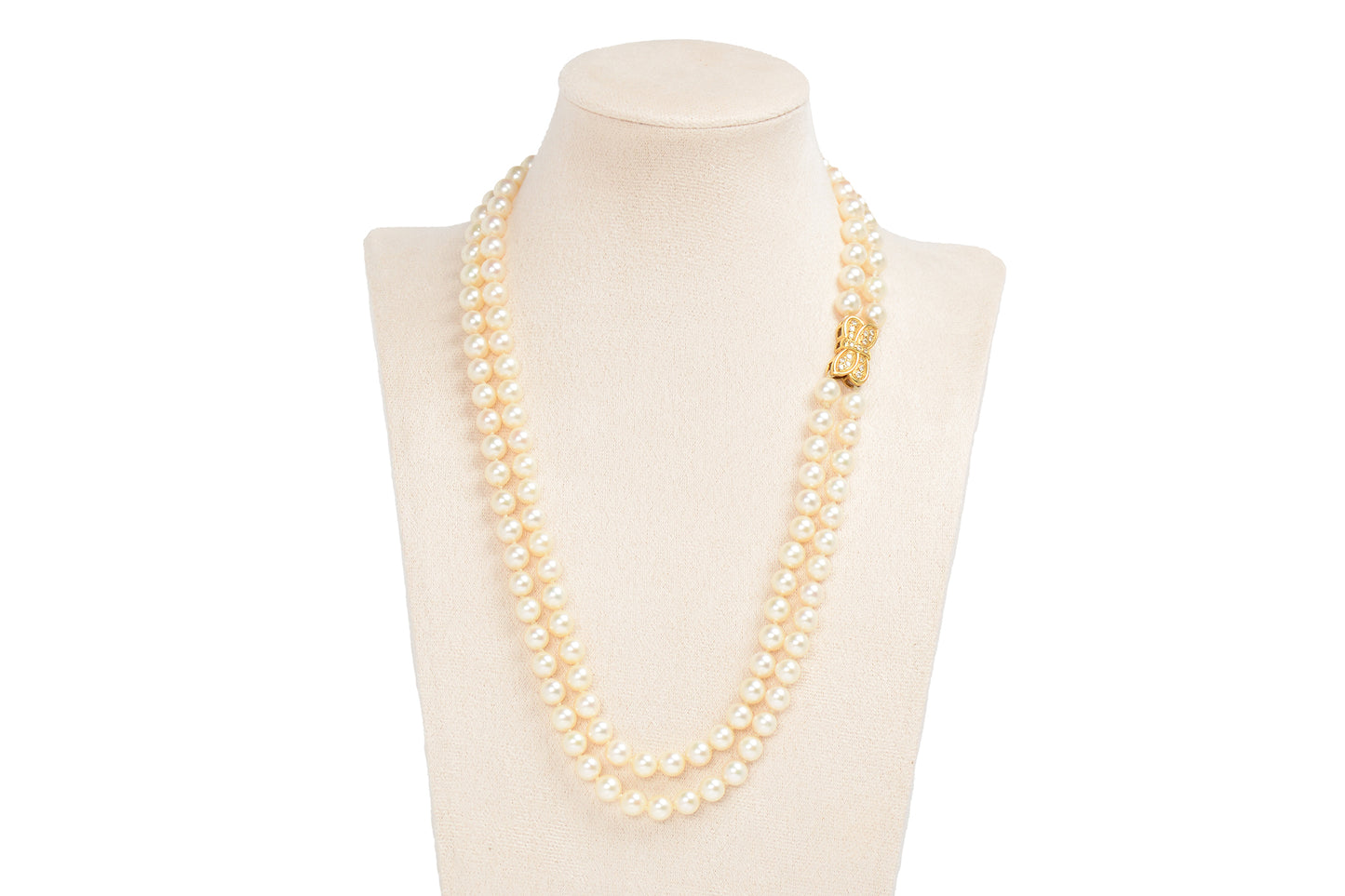 Mikimoto Double Strand of Cultured Akoya Pearls & Diamond Clasp