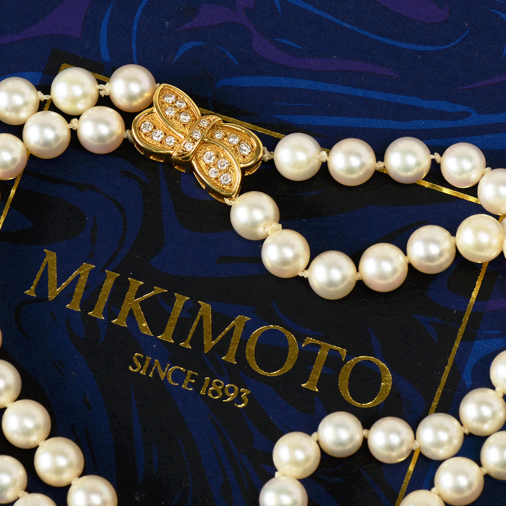 Mikimoto Double Strand of Cultured Akoya Pearls & Diamond Clasp