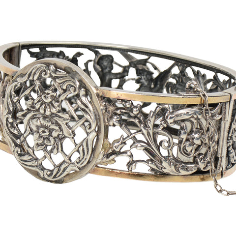 Neo Renaissance French Silver Bangle Bracelet