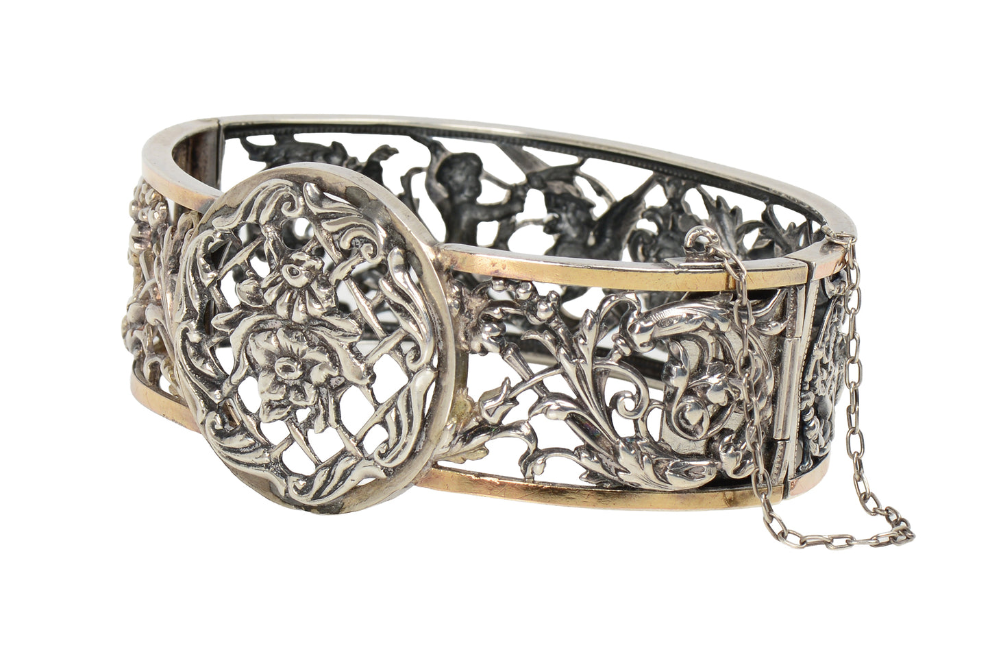 Neo Renaissance French Silver Bangle Bracelet