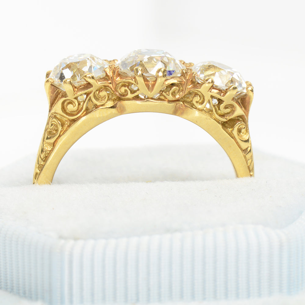 
                      
                        Three Old European Cut Diamond Trilogy Ring of 3.16 Carats
                      
                    