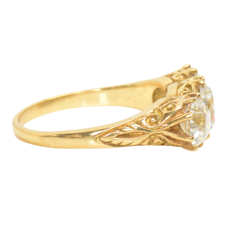 
                      
                        Three Old European Cut Diamond Trilogy Ring of 3.16 Carats
                      
                    