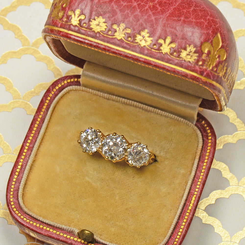 
                      
                        Three Old European Cut Diamond Trilogy Ring of 3.16 Carats
                      
                    