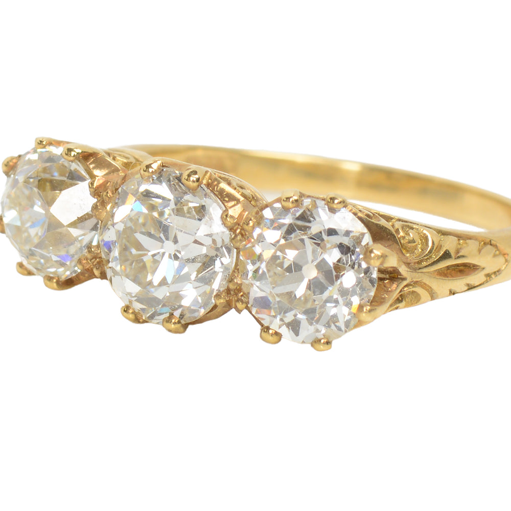 
                      
                        Three Old European Cut Diamond Trilogy Ring of 3.16 Carats
                      
                    