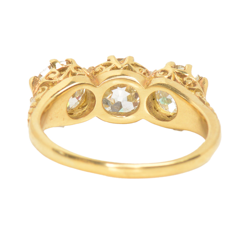 
                      
                        Three Old European Cut Diamond Trilogy Ring of 3.16 Carats
                      
                    