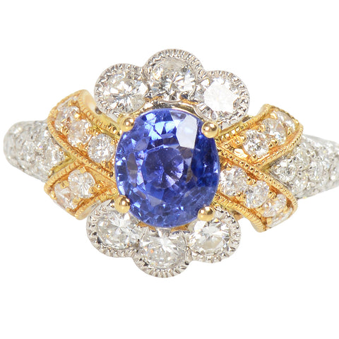 Starry Night - Oval Sapphire Diamond Two Color Ring