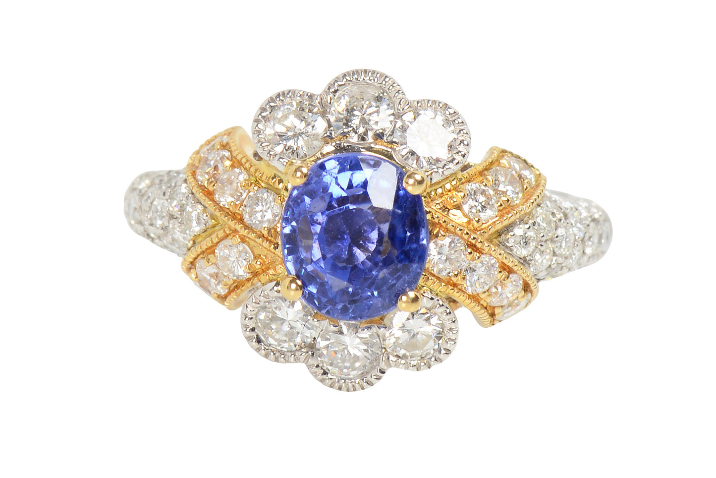 Starry Night - Oval Sapphire Diamond Two Color Ring