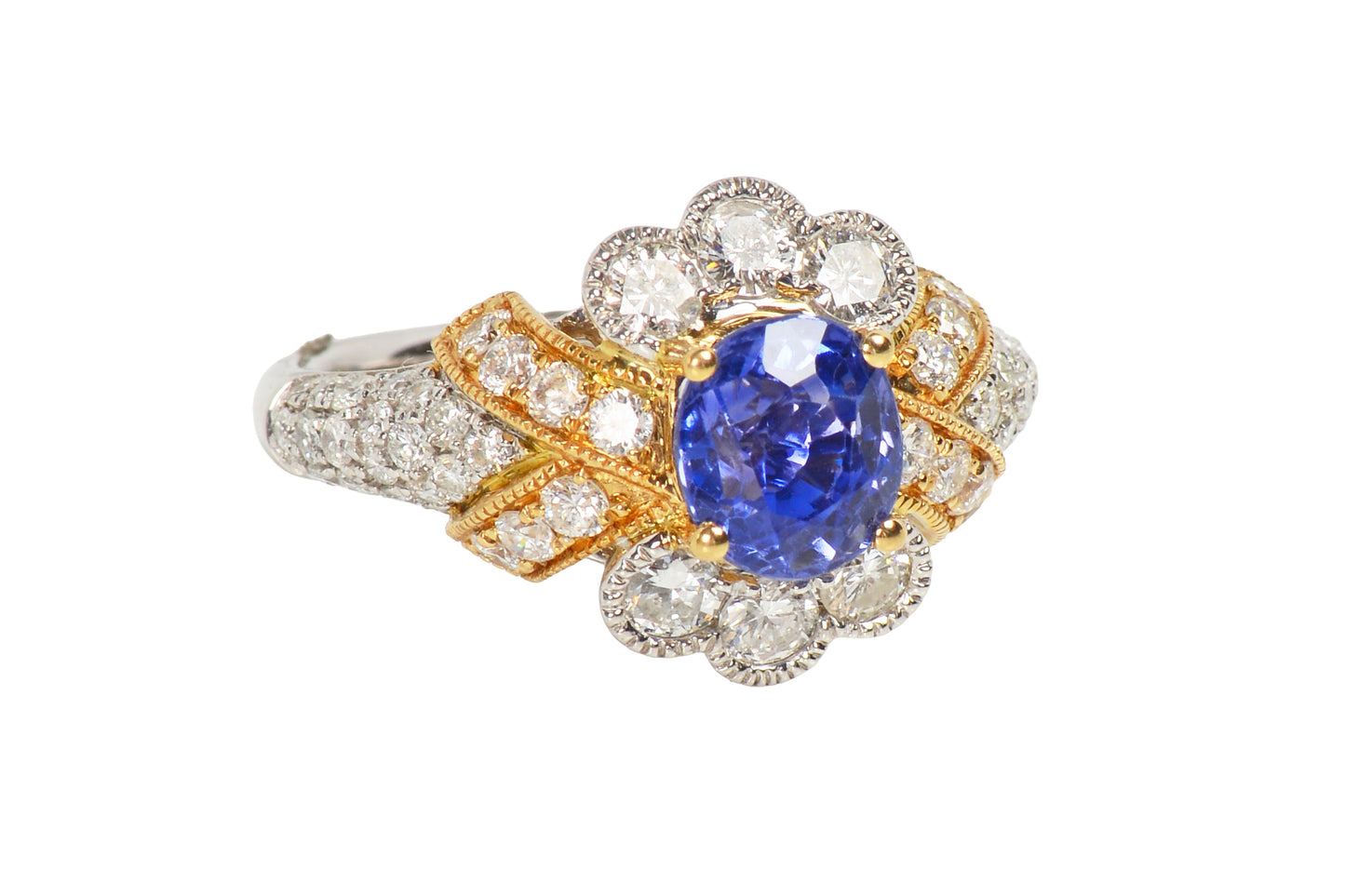 Starry Night - Oval Sapphire Diamond Two Color Ring