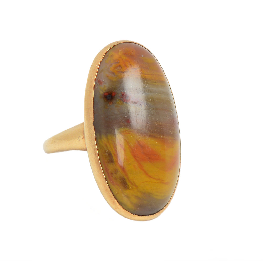Vintage Oval Picture Agate Ring in Gold