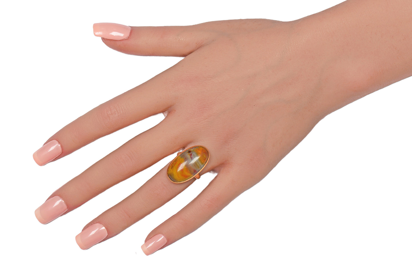 Vintage Oval Picture Agate Ring in Gold
