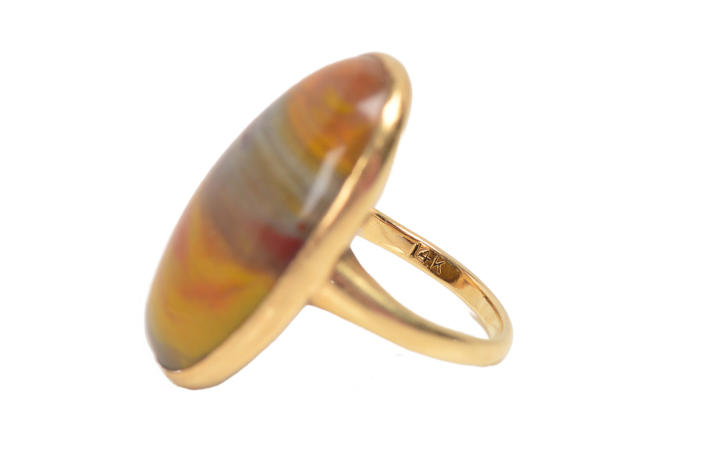 Vintage Oval Picture Agate Ring in Gold