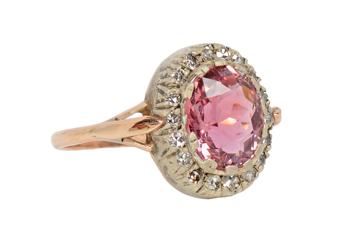Oval Rose Pink Tourmaline Diamond Ring