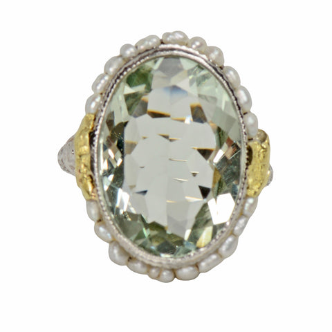 Art Deco Ostby Barton Prasiolite Filigree Ring